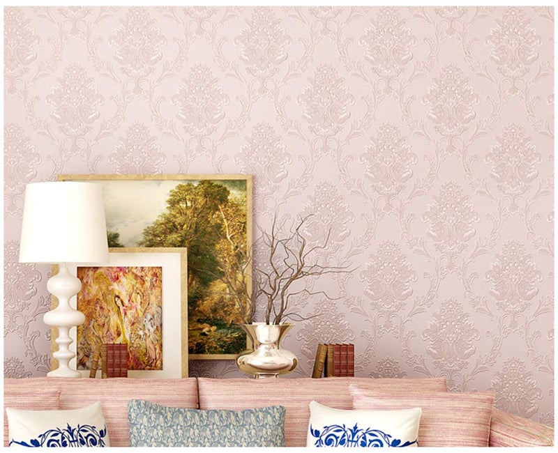 TAOGIFT Victorian Damask Embossed Wallpaper Peel and Stick Wall Paper Mural for Bedroom Bathroom Living Room Home Decoration (53cmx3m, Light Pink) - Image 2